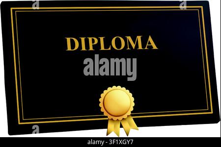 Diploma certificate with gold seal, graduation achievement education award. Realistic 3D illustration Stock Vector