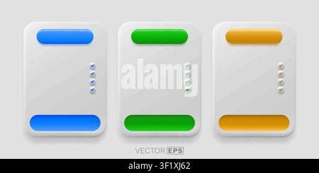 Neomorphic UI design elements with checkmarks and buttons. Modern vector interface cards. Vector illustration. Stock Vector