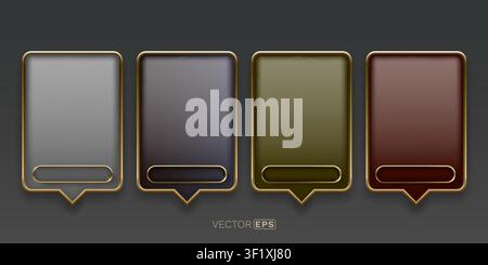 Set of four elegant speech bubble frames with golden accents, ideal for modern design. Vector illustration. Stock Vector