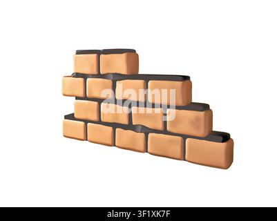 Stepped Brick Wall Construction vector 3D icon isolated on white background Stock Vector