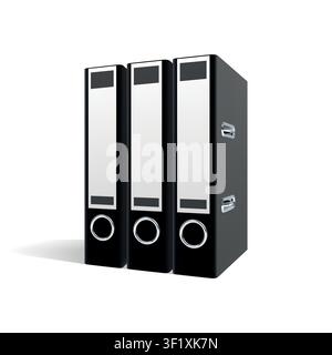 ring binder isolated vector 3d illustration. binder 3d icon. Realistic Black Blank Office Binders with Metal Rings for A4 Paper Sheet. Stock Vector