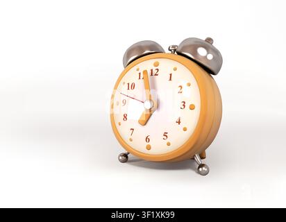 Retro Orange classic Alarm Clock 3d icon illustration with metallic bells. Perfect for time-related concepts, morning routines, and vintage-themed des Stock Vector