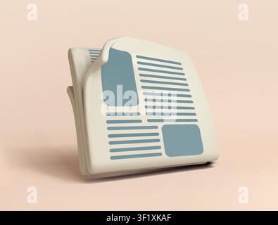 Folded Newspaper 3d icon with Curved Pages isolated Stock Vector