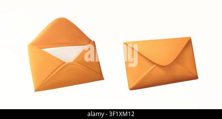 Envelope set with open mail closed Message isolated vector 3d icon on white background for representing email, notifications, or digital correspondenc Stock Vector