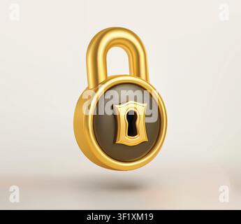 Golden Padlock isolated vector 3d Icon Stock Vector