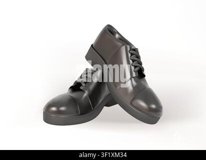 Black Glossy male shoes 3d icon on white background. Formal Lace-Up Footwear for Business and Fashion Stock Vector