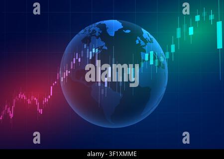 Global Stock Market Growth Concept With Financial Data Charts Overlaid On Earth Globe Stock Vector