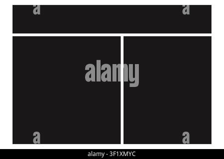 Photo collage layout template with wide banner picture grid moodboard and presentation board on a clean white background for branding website and gall Stock Vector