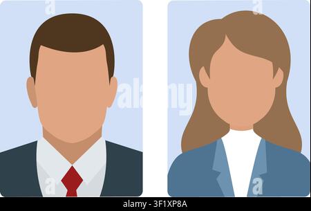 A flat vector illustration of a professional man and woman wearing formal business suits, perfect for corporate profile placeholders. Stock Vector