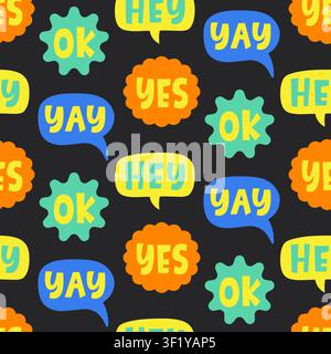 Bright chat bubble word sticker seamless pattern Stock Vector