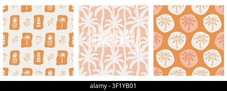Coastal tropical boho vector seamless pattern set Stock Vector