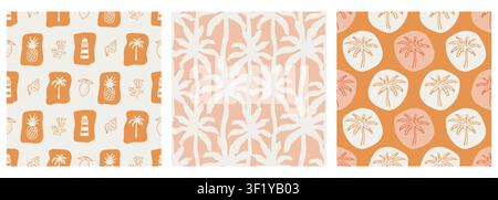 Coastal tropical boho vector seamless pattern set Stock Vector