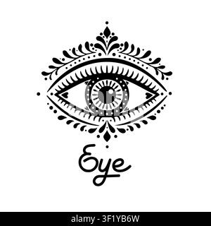 Eye flower Hand drawn T-shirt print. Not AI, vector illustration. Stock Vector