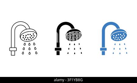 shower head water spray icon set outline silhouette and color vector isolated on white background Stock Vector