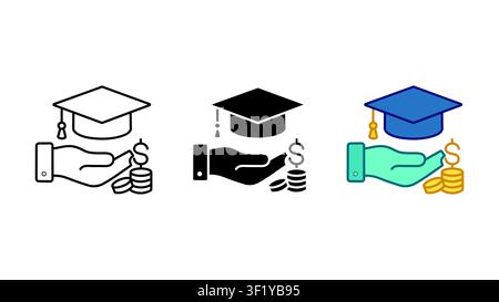Education scholarship funding icon set outline silhouette and color vector isolated on white background Stock Vector