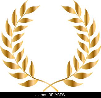 An elegant gold foliage wreath featuring detailed leaves arranged in a circular crown design representing achievement success and honor on white. Stock Vector
