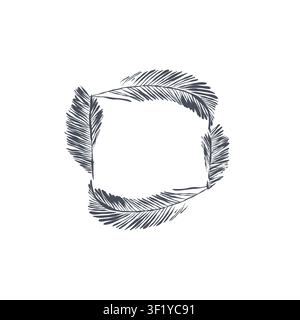Hand drawn vector abstract outline,graphic,line exotic tropical leaves ornament frame in drawing elegant style.Elegant decoration vintage outline Stock Vector