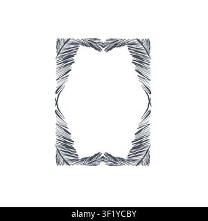 Hand drawn vector abstract outline,graphic,line exotic tropical leaves ornament frame in drawing elegant style.Elegant decoration vintage outline Stock Vector