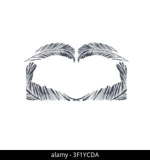 Hand drawn vector abstract outline,graphic,line exotic tropical leaves ornament frame in drawing elegant style.Elegant decoration vintage outline Stock Vector