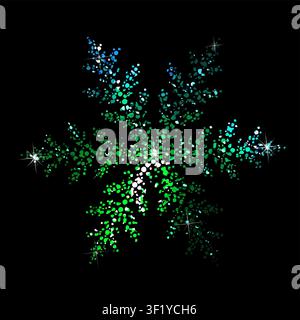 snowflake made of dots halftone object on a black background Hand drawn. Not AI, vector illustration. Stock Vector