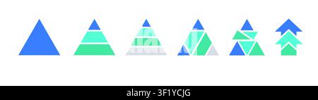 Geometric triangle shape transformation set illustrating abstract polygon construction, modular design evolution and creative logo development vector. Stock Vector