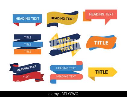 Banner title template set with folded ribbons, speech banners, headline labels and modern text box designs for branding, presentations and advertising. Stock Vector