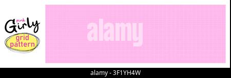White seamless grid on pink paper bg with dashed lines and cross signs. Girly checkered bullet journal texture. Retro cute notebook sheet. Vector patt Stock Vector