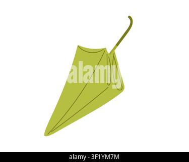 Closed green umbrella. Flat vector illustration. Clean minimal design for weather app icon, rainy season promo, travel blog asset Stock Vector