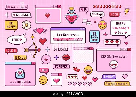 Collection of retro Pixel Art Elements. Stock Vector