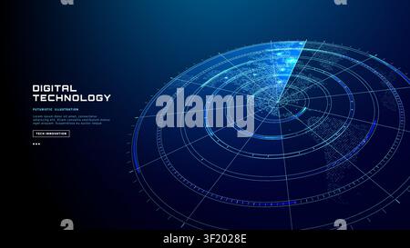Advanced radar technology with HUD screen shows sonar navigation map Stock Vector