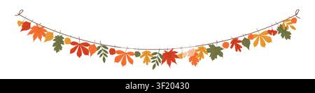 Simple autumn leaves garland on string, colorful fall decoration element isolated Stock Vector