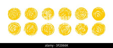 Abstract grunge sunburst in yellow. Vintage japanese stamp or circular icon. Crayon drawing. Vector illustration Stock Vector