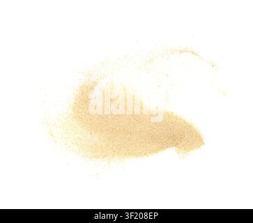 Garlic powder pile isolated, flying dried granulated chopped crushed garlic cloves, cut into small pieces food ingredient, seasoning condiment on whit Stock Photo
