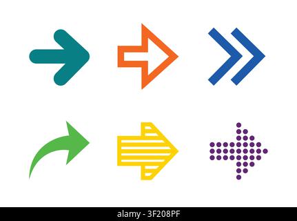 Arrow icon set with directional symbols for navigation, interface, workflow and wayfinding vector Stock Vector