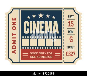 Vintage cinema admission ticket template with retro movie pass design and editable event layout vector Stock Vector