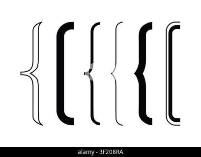 Curly bracket icon set with decorative brace symbols for coding, typography, programming and graphic design vector Stock Vector