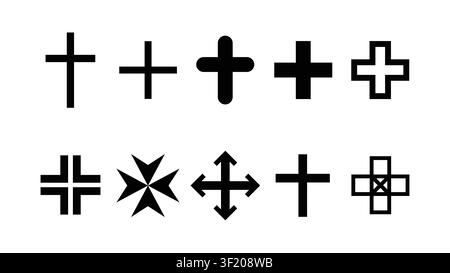 Cross icon set with geometric plus symbols for healthcare, medical, navigation and graphic design vector Stock Vector