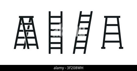 Ladder icon set with step ladders and straight ladders for construction, maintenance and home improvement vector Stock Vector