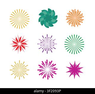Abstract sunburst icon set with radial starburst shapes and geometric burst symbols for logos, backgrounds and graphic design vector Stock Vector