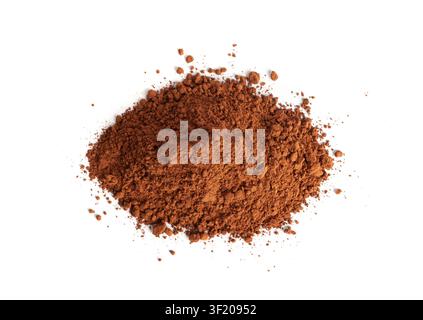 Cocoa Powder Isolated, Cacao Dust Pile, Dry Ground Cocoa Beans, Cocao Powder Pile for Homemade Chocolate on White Background Top View Stock Photo