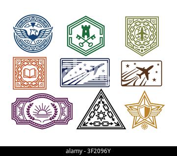 Vintage badge and emblem icon set with decorative crests, shields, stamps and heraldic insignia vector Stock Vector