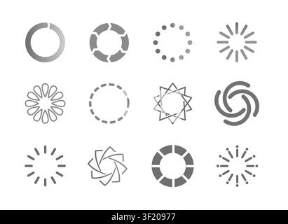 Loading spinner icon set with circular progress indicators and buffering symbols for user interface design vector Stock Vector