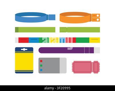 Event wristbands, admission tickets and packaging templates for festivals, concerts and venue access vector Stock Vector