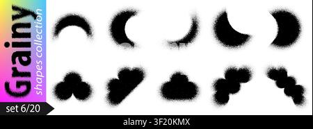 Dotted noise vector moon, grainy cloud pattern of abstract gradient shape. Airbrush shadow effect for fluid black paint drop or point halftone. Circle Stock Vector