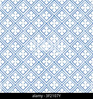 Stylish diagonal line seamless geometric pattern. Seamless backdrop with line ornament in retro chinese painting style. Watercolor white and blue orna Stock Photo