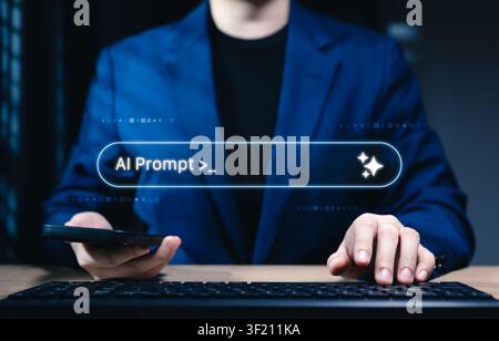 AI prompt interface concept with glowing command input bar, generative artificial intelligence search, prompt engineering, automation, Stock Photo
