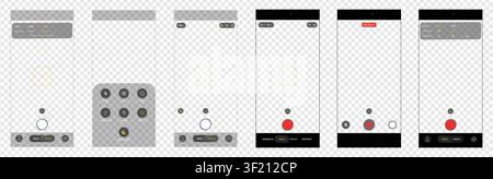 Mobile phone camera rec overlay mockup pack isolated. Recorder cam display. Video or photo recording screen. Viewfinder Layout template. Vector png Stock Vector