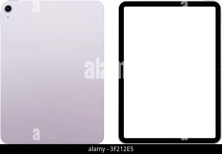 Photorealistic detailed modern pink tablet mockup. Front and rear view isolated on transparent background. Vector PNG Stock Vector