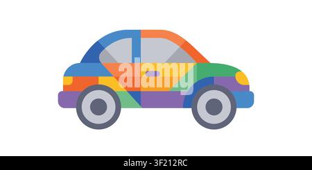 Colorful car illustration with geometric mosaic pattern Stock Vector