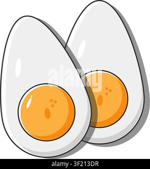 A clean cartoon illustration featuring two halves of a hard-boiled egg with a bright yellow yolk and smooth white background. Stock Vector